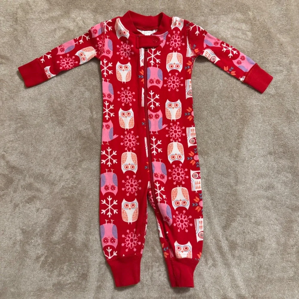 Hanna Andersson Red Owl Snowflake Organic Cotton Zip Sleeper 3-6 Months 60cm